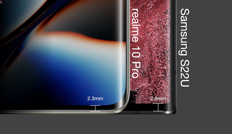 Самый узкий подбородок в отрасли. Realme 10 Pro превзойдёт Samsung Galaxy S22 Ultra по ширине рамки